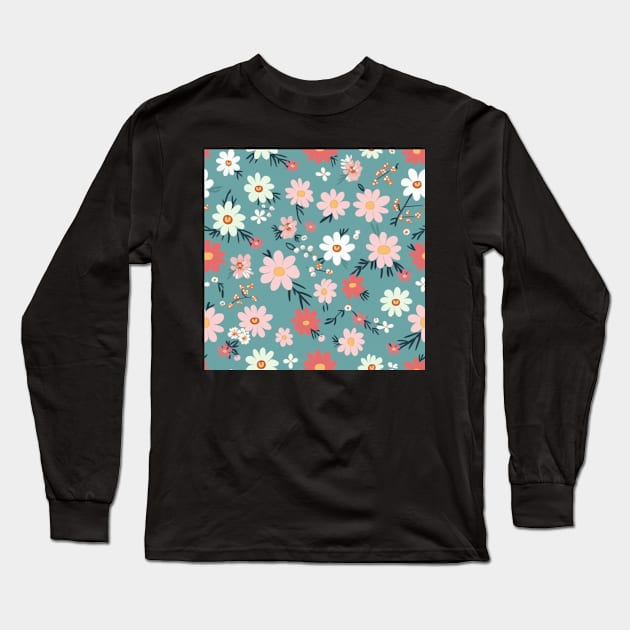 Minimalist Seamless Floral Pattern Flowers Texture Long Sleeve T-Shirt by AstroWolfStudio